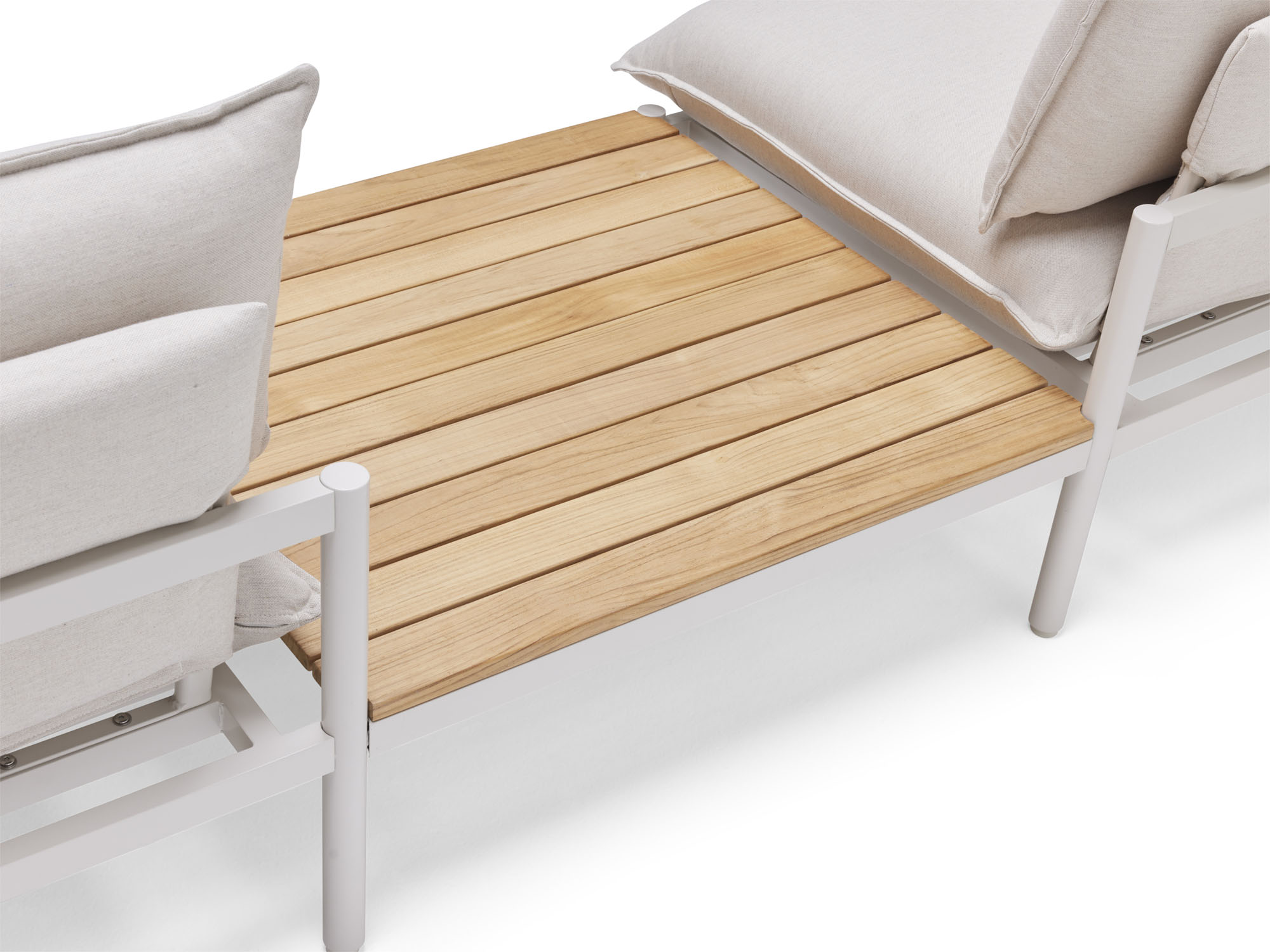 Back angle view of wood and white large outdoor end table